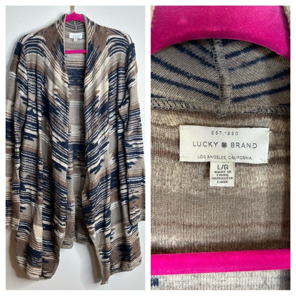 Lucky Brand Sweaters - Lucky Brand L Textured Aztec Multicolor Knit Cardigan Open Front Boho Western